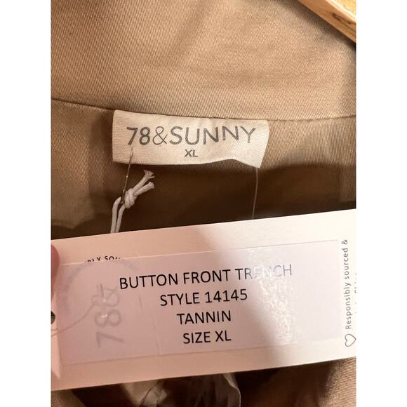 78&Sunny Button Front Double Breasted Cropped Trench Coat Tan Women's XL NWT - Picture 3 of 7